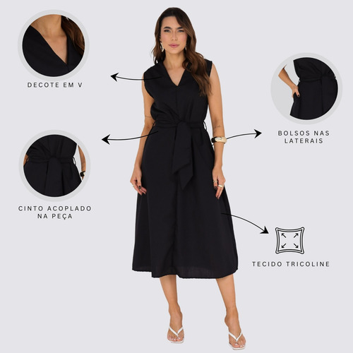 Vestido Midi Com Amarração Moda Estilo Casual