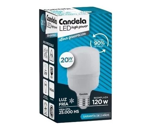 Lámpara Led Alta Potencia 20w Luz Fría E27 Pack X5 Calidad