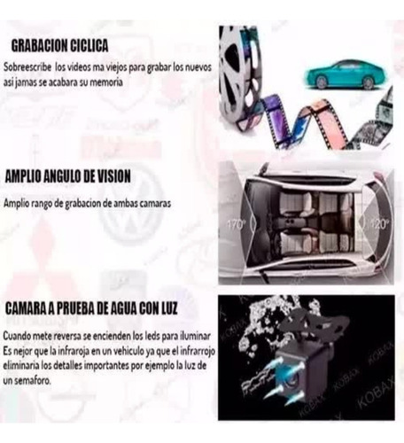Espejo Retrovisor Dvr Universal 2 Camaras Delantera Reversa