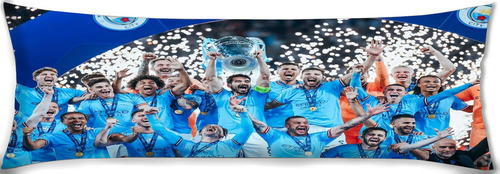 Cojin Almohada Larga Manchester City Campeón 2023 35x100cm Diseño De La Tela Lisa
