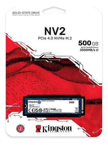 Ssd Nvme Nv2 PCie 4.0 Kingston SNV2S/500G 500GB preto