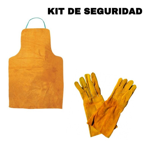 Kit Seguridad Soldador Herrero Mandil Y Guantes Carnaza