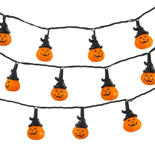 Serie Luces Decorativas Halloween Calabaza Gorra 20leds 3.4m Luces Calabaza Naranja