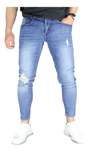 Imagen 1 de 8 de Pantalón Jeans Elasticado Semipitillo Rasgado Destroyed