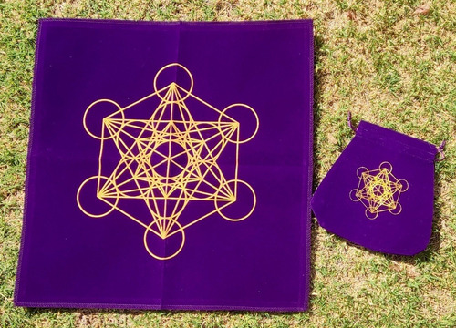 Set Paño Lectura Tarot Metatron Violeta  + Bolso 