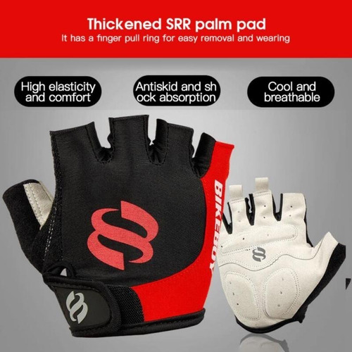 Imagen 7 de 9 de Guantes Ciclismo Gel Dedo Corto Negro Gym Gimnasio Mtb