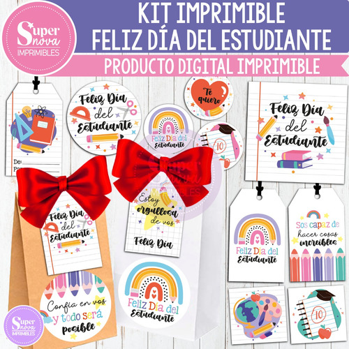 Kit Imprimible Día Del Estudiante Tags Tarjetas Etiquetas 