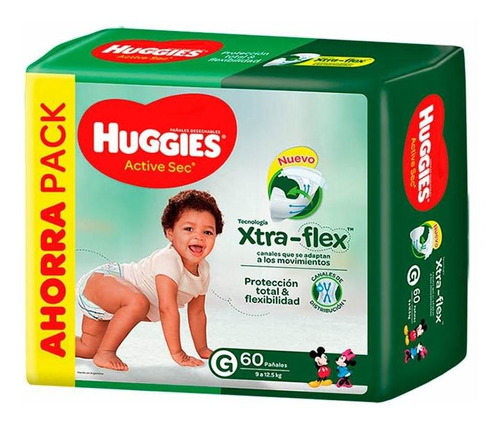 Pack X 3 Unid Pañal  Verde Mesgde 60 Un Huggies Pañales P/b