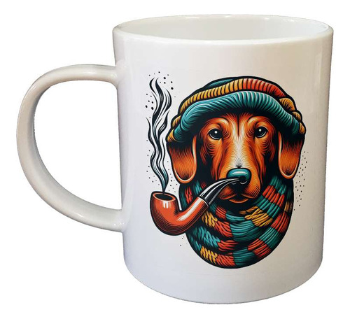 Taza Plastico Perro Pipa Bufanda Gorro Canchero Color