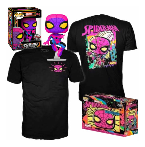 Funko Pop! Black Light Spider-man Pop! + Camiseta (gde)