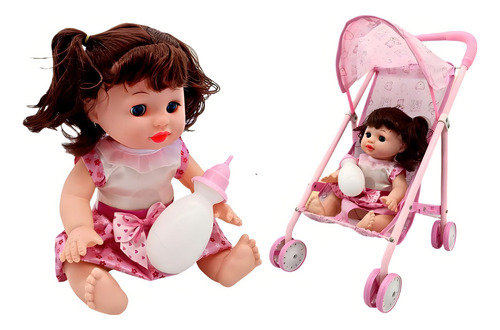 Coche Metalico De Juguete Con Muñeca Incluida Paseo Simple