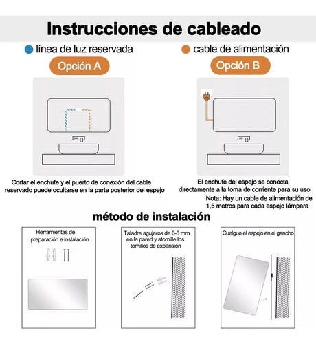 Banna Espejo Led Para Baño 50x70cm Touch 3 Modo Con Función Antiva, Espejo De Luz Ajustable, Antivaho,visualización De La Hora Y La Temperatura, A Prueba De Explosiones, Instalación Sencilla