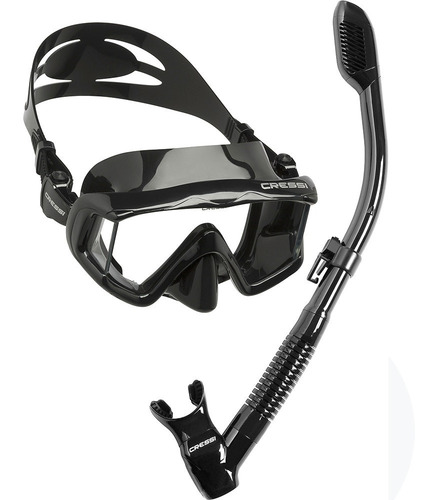 Kit De Mergulho Máscara+respirador Cressi Pano 3 & Supernova Cor Preto