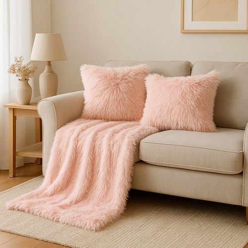 Manta Piel Pelo Largo 100x160 Cm Para Sillón O Cama Rosa