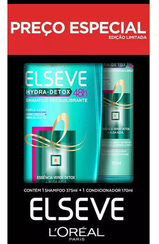  Shampoo 375ml + Condicionador 170ml Hydra Detox Elseve