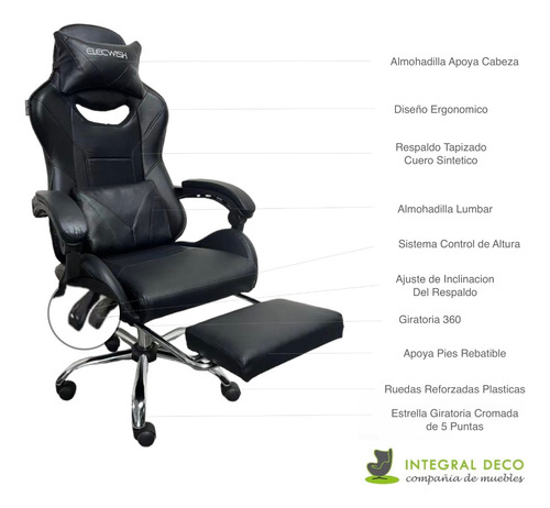 Silla Escritorio Sillon Gamer Ergonómica Con Apoyapies C