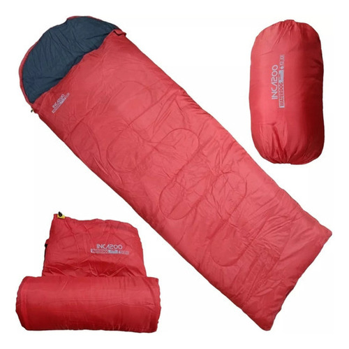 Bolsa De Dormir Waterdog Inca 200 Capucha 0° C Camping Color Rojo con Gris