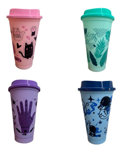 50 Vaso Reutilizable Tipo Starbucks Mug Tapa Colores Pastel