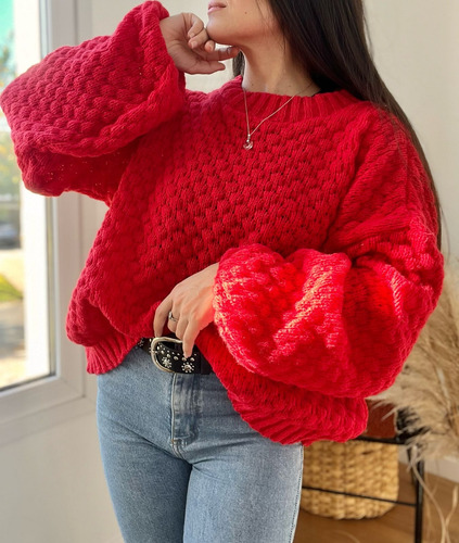 Sweater De Mujer Rojo Lana Suave /pulover Sueter Saco Polera