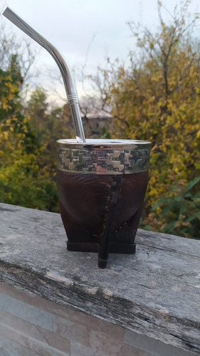 Combo Mate Imperial Alpaca + Bombilla Ideal Regalo Marrón Lisa