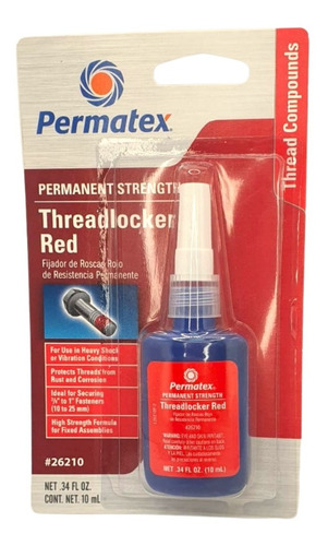 Permatex Fijador De Roscas Rojo Resistencia Permanente 26210