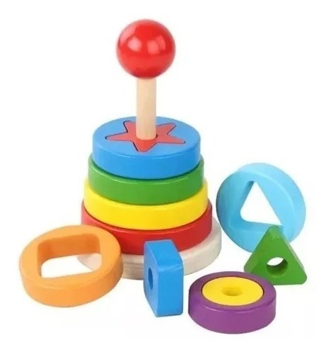 Juego De Aritos Geométricos Madera Didactico Infantil