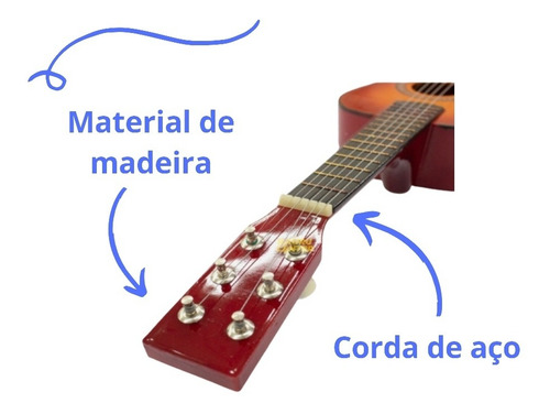 Mini Violão Madeira Infantil Semi Profissional Cordas Em Aço