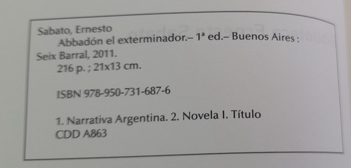 Abaddon El Exterminador 1 Y 2 De Ernesto Sabato - La Nacion (Usado)