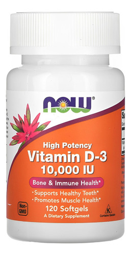 Vitamina D3 10000iu Alta Potencia Now 120 Softgels Sabor Sem Sabor