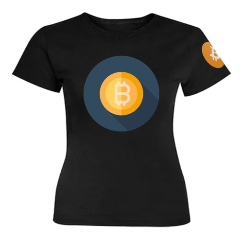 Polera M Bitcoin 43 Negro Btc Manga Izquierda