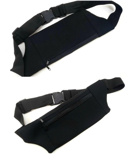 Imagen 2 de 9 de Riñonera Neoprene 3 Cierres Negra 11 X 22 Cm Running Bike