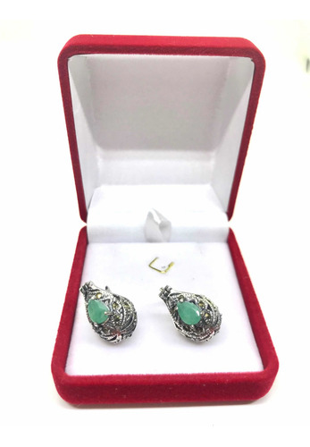 Imagen 3 de 5 de Aro De Plata Lady Di Con Piedra Raíz Esmeralda