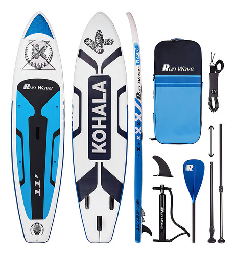 Runwave - Tabla De Remo Inflable De 11 X 33 X 6 Pulgadas (6 Pulgadas De Grosor), Cubierta Antideslizante Con Accesorios De Sup De Alta Calidad, Postura Ancha, Aletas Inferiores Para Control De Surf