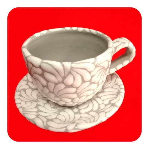 Imagen 5 de 8 de Set 2 Tazas Y 2 Platos Talavera Poblana Barroco Blanco Tz
