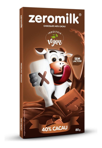 Chocolate Vegano Zeromilk 40% Cacau 80g Dp 6 Unidades