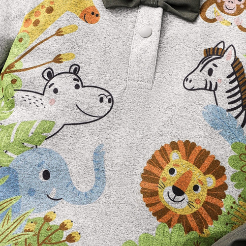 Conjunto 2 Pcs De Mameluco Con Estampado Animal Para Bebés Verde Musgo 6-9 M