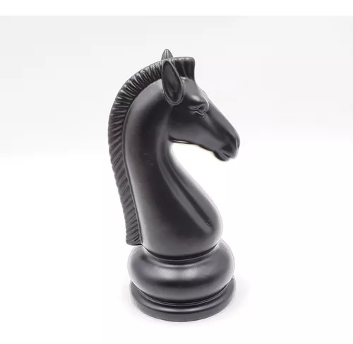 Enfeite Decorativo Peça de Xadrez Cavalo em Porcelana Preto Item Para  Decoração