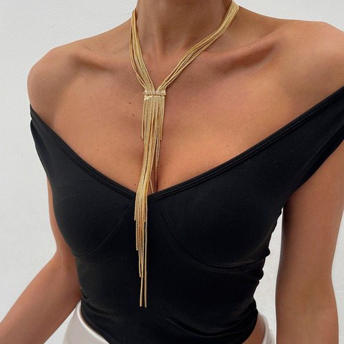 Collar De Cadena Larga Con Borlas Multicapa Para Mujer 2025