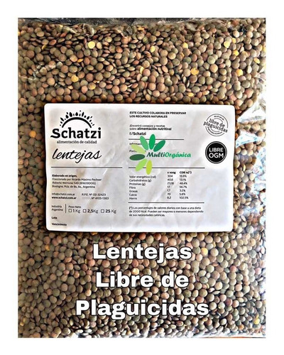 Lentejas 3 Kg Schatzi Libre De Plaguicida Hierro Y Calcio