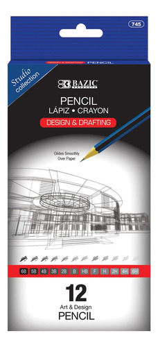 Set de lápices de dibujo Bazic, 6b 5b 4b 3b 2b b Hb F H