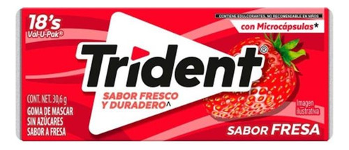 6 Pzas Goma De Mascar Trident Sin AzĂșcar Sabor Fresa 18 Pzas