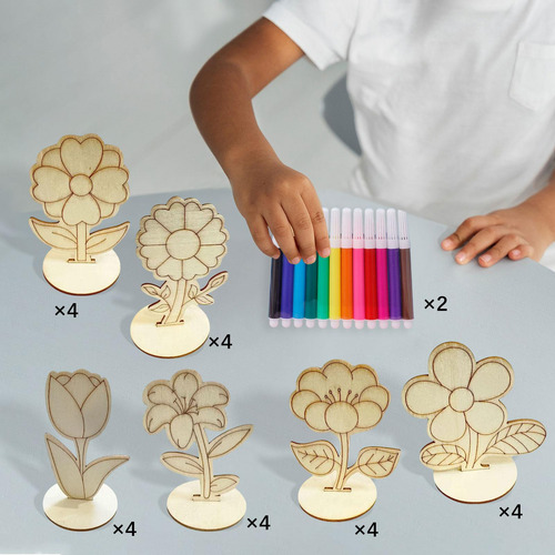 24 Piezas De Adornos De Flores De Madera Para Decorar,
