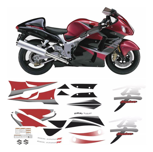 Kit De Adesivos Compatível Hayabusa Gsx 1300r Vinho Ano 2008 Cor PADRÃO