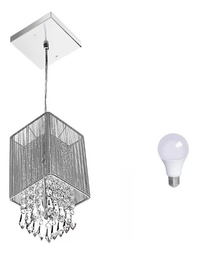 Lustre Pendente Cupula Cfio Cristal Acrílic C/ Lãmpada Prata