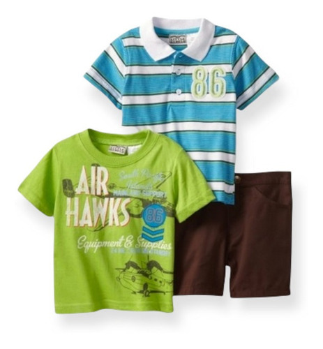 Conjunto Bebé Niño 3 Piezas Air Hawks , 2 Poleras Y Short 