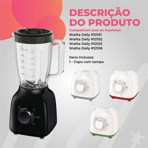 Copo Liquidificador Compatível Walita Daily Ri 2101/02 Branc