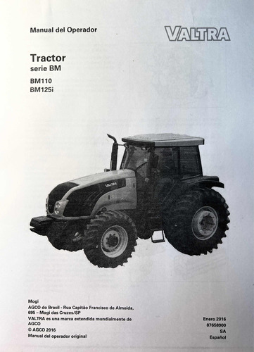 Manual De Uso Y Mantenimiento Tractor Valtra  Bm125i Bm110