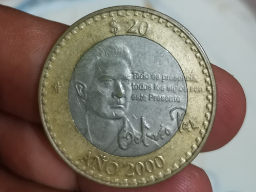 Moneda 20 Pesos Octavio Paz Año 2000 Buen Estado Envío Grat