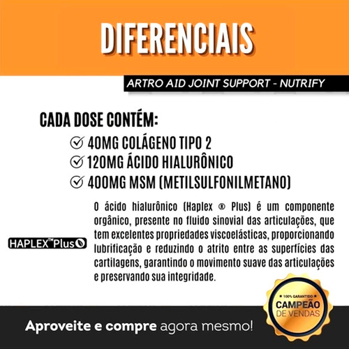 Suplemento Em Pó Nutrify Colágenos Artro Aid Joint Support Apoio Articular Tipo I Tipo Articulações Ácido Hialurônico Nutrientes Para Sabor Laranja Em Pote De 200ml