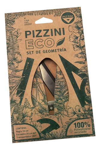 Set Kit Pizzini Geometria Eco Regla Escuadra Transportador